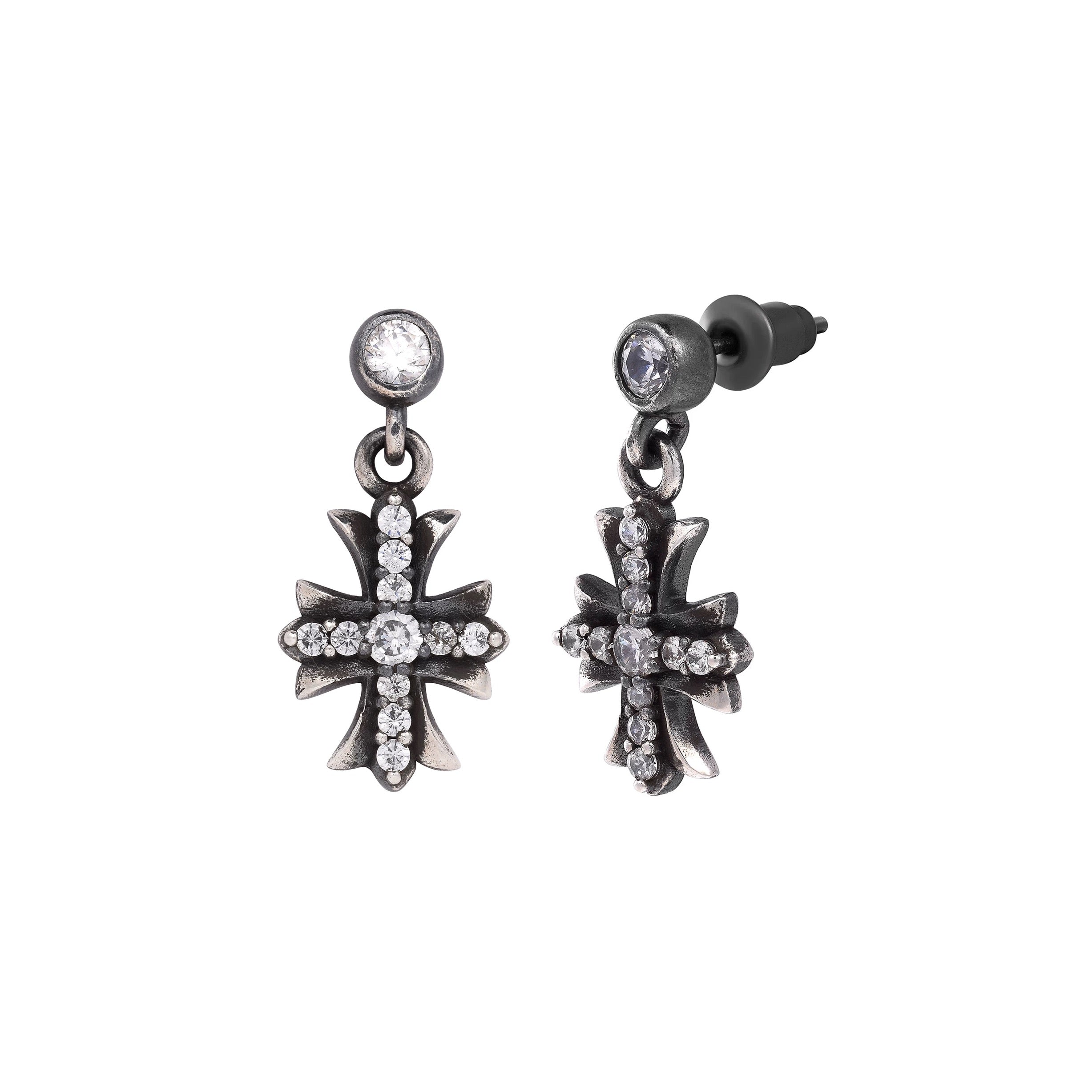LOST SAINT – Boucles d’oreilles Croix 10 mm en Moissanite VVS1 et Argent 925 Vieilli