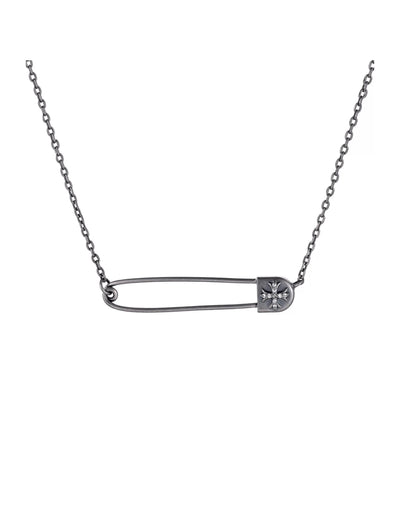 LUX OBSCURA – Collier Épingle en Moissanite VVS1 et Platine Vieilli