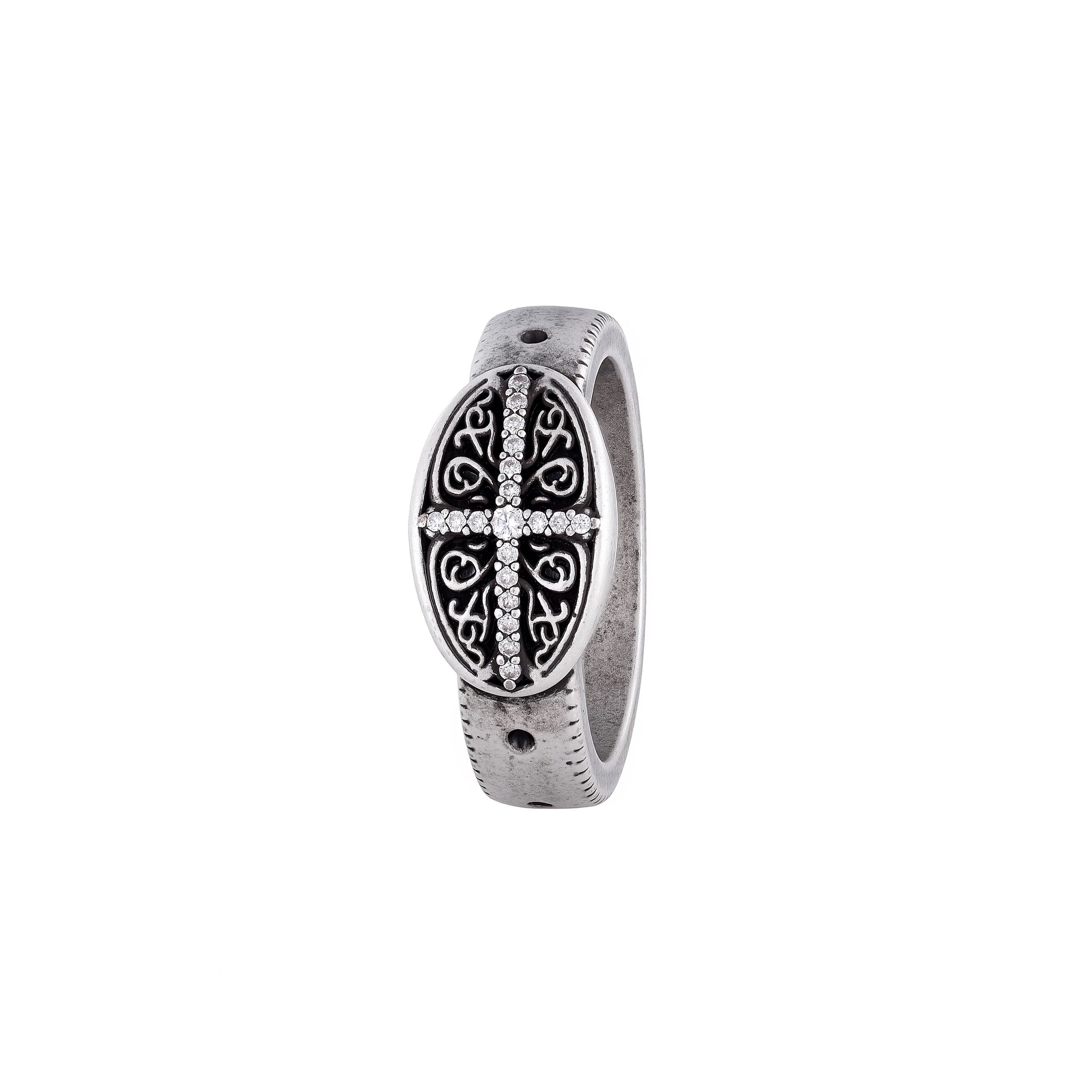 GOTH BELT – Bague Ceinture Croix en Moissanite VVS1 et Platine Vieilli