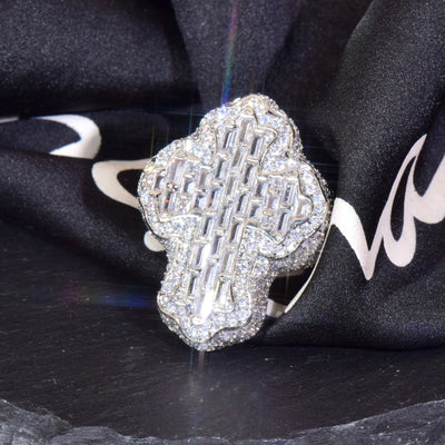 DIVINA - Bague Croix Pavée Coupe Baguette - Or