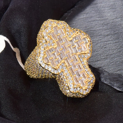 DIVINA - Bague Croix Pavée Coupe Baguette - Or