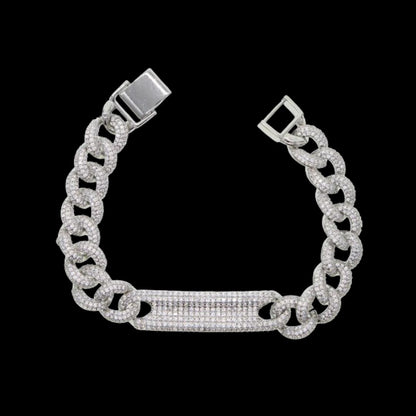 ALYCONE - Gourmette Cubaine - Or blanc Bracelet Maison Brillance Argent 17cm 