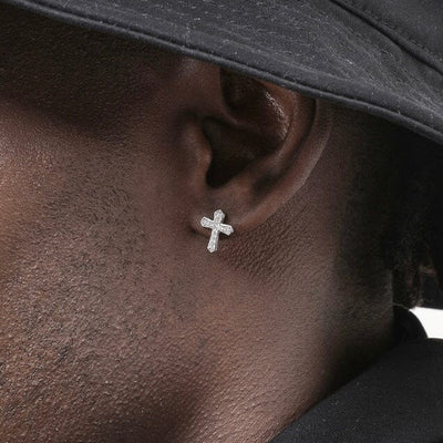 EPSILON - Boucles d'Oreilles en Croix Sertie - Argent 925 - Maison Brillance