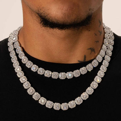 HYDRA -Chaîne Cluster de Tennis 10 mm Moissanite VVS1 - Argent 925