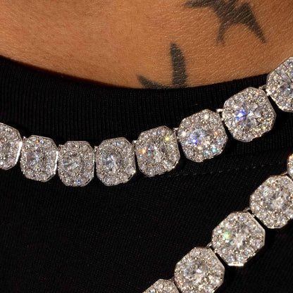 HYDRA -Chaîne Cluster de Tennis 10 mm Moissanite VVS1 - Argent 925