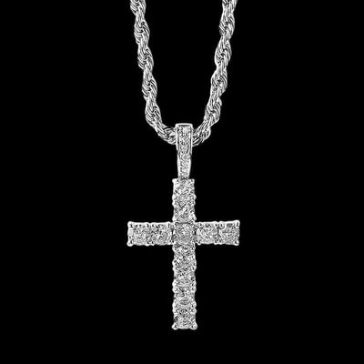 JYVO - Chaîne en Acier Inoxydable et Pendentif Croix serti - Or blanc - Maison Brillance