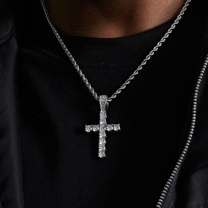 JYVO - Chaîne en Acier Inoxydable et Pendentif Croix serti - Or blanc collier Maison Brillance 