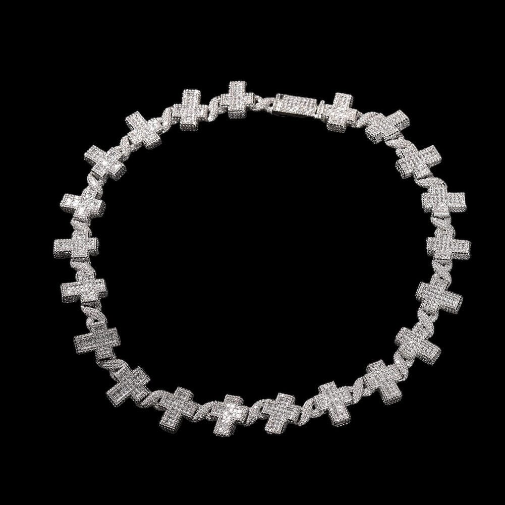 LEOXO - Chaîne Croix Torsadées - Or blanc - Maison Brillance