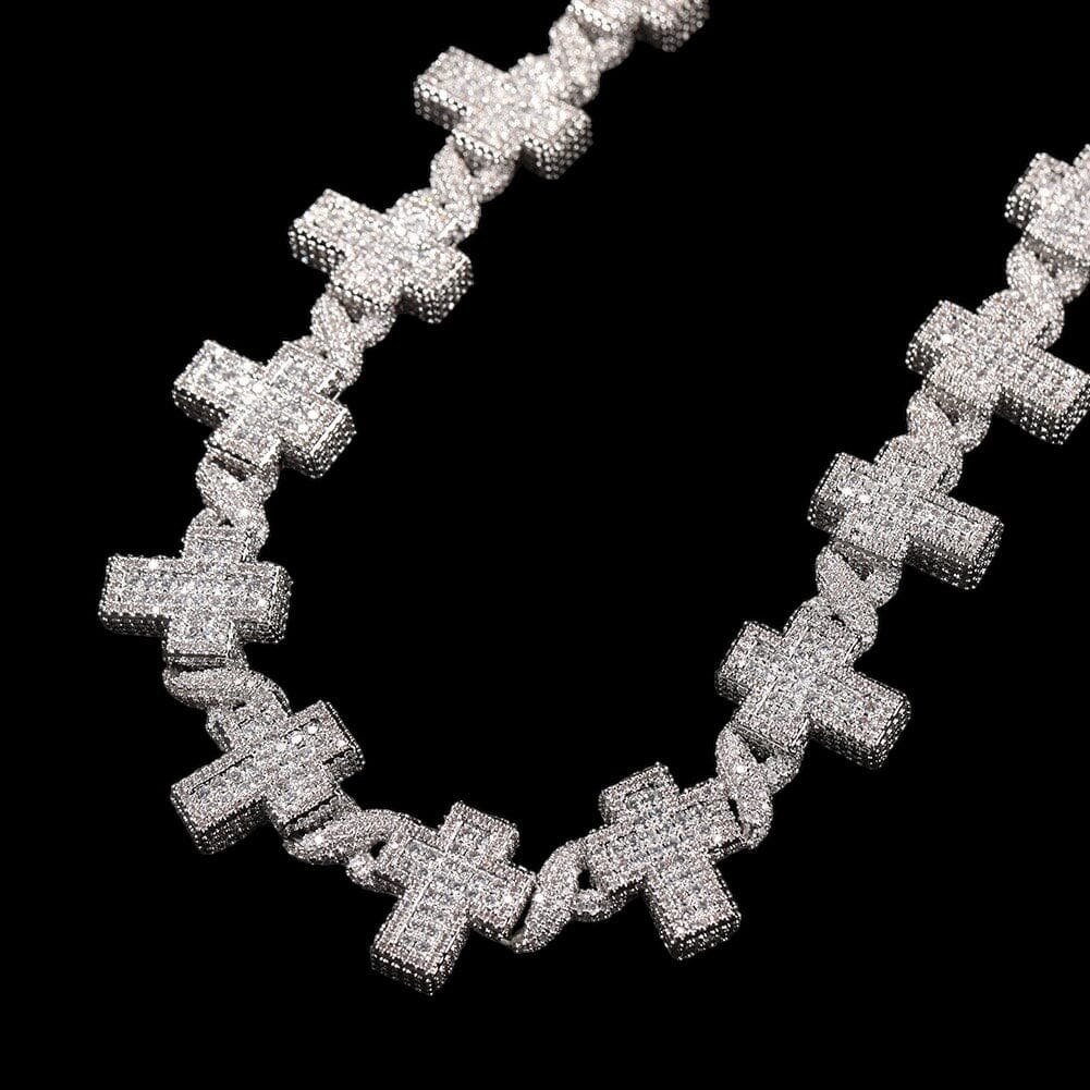 Leoxo - Chaîne Croix Torsadées - Or blanc collier Maison Brillance 