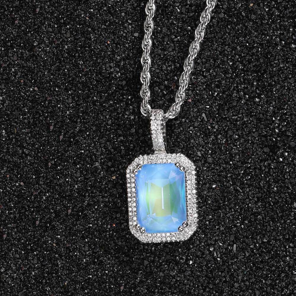 Pollux - Chaîne Rope avec pendentif - Or blanc collier Maison Brillance Bleu 