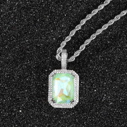 Pollux - Chaîne Rope avec pendentif - Or blanc collier Maison Brillance Vert 