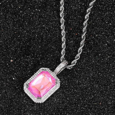 POLLUX - Chaîne Torsadée 3mm avec pendentif Gemme - Or blanc - Maison Brillance