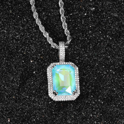 POLLUX - Chaîne Torsadée 3mm avec pendentif Gemme - Or blanc - Maison Brillance