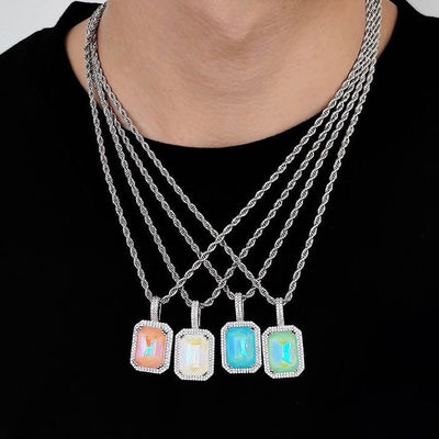 POLLUX - Chaîne Torsadée 3mm avec pendentif Gemme - Or blanc - Maison Brillance