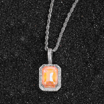 POLLUX - Chaîne Torsadée 3mm avec pendentif Gemme - Or blanc - Maison Brillance