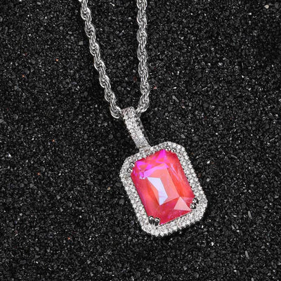 POLLUX - Chaîne Torsadée 3mm avec pendentif Gemme - Or blanc - Maison Brillance