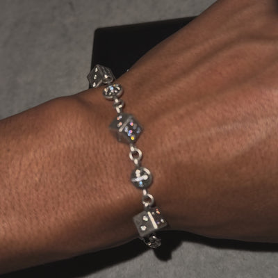 SAINT DICE – Bracelet Dés 18 cm en Moissanite VVS1 et Platine Vieilli