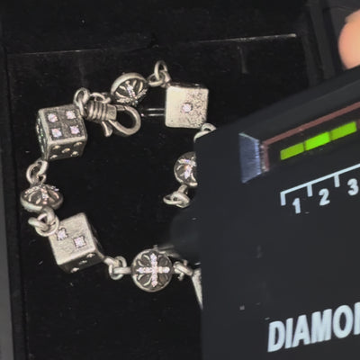 SAINT DICE – Bracelet Dés 18 cm en Moissanite VVS1 et Platine Vieilli