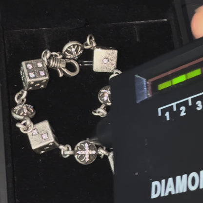 SAINT DICE – Bracelet Dés 20 cm en Moissanite VVS1 et Platine Vieilli
