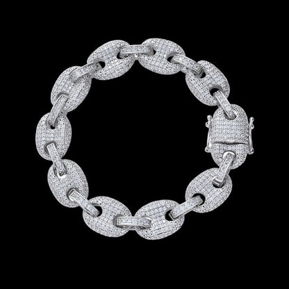 Wigos - Chaîne Graine de Café 12 mm - Or blanc collier Maison Brillance Argent 18cm bracelet 