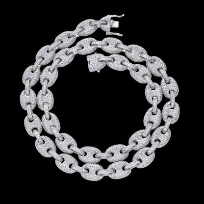 Wigos - Chaîne Graine de Café 12 mm - Or blanc collier Maison Brillance Argent 40cm collier 